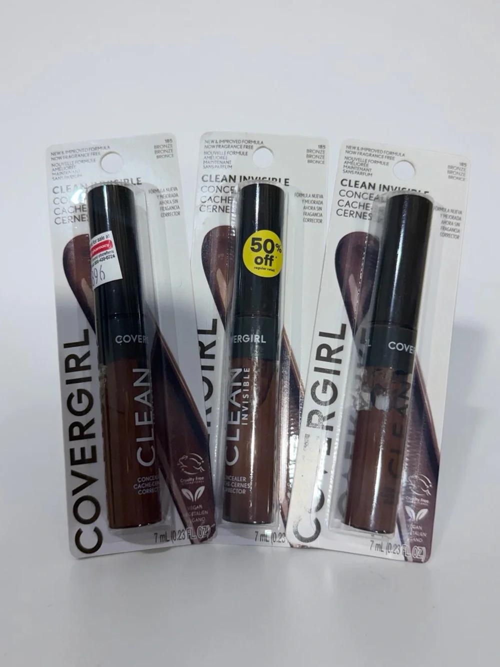 3x lot CoverGirl Clean Invisible Concealer in 185 Bronze Lightweight Creamy